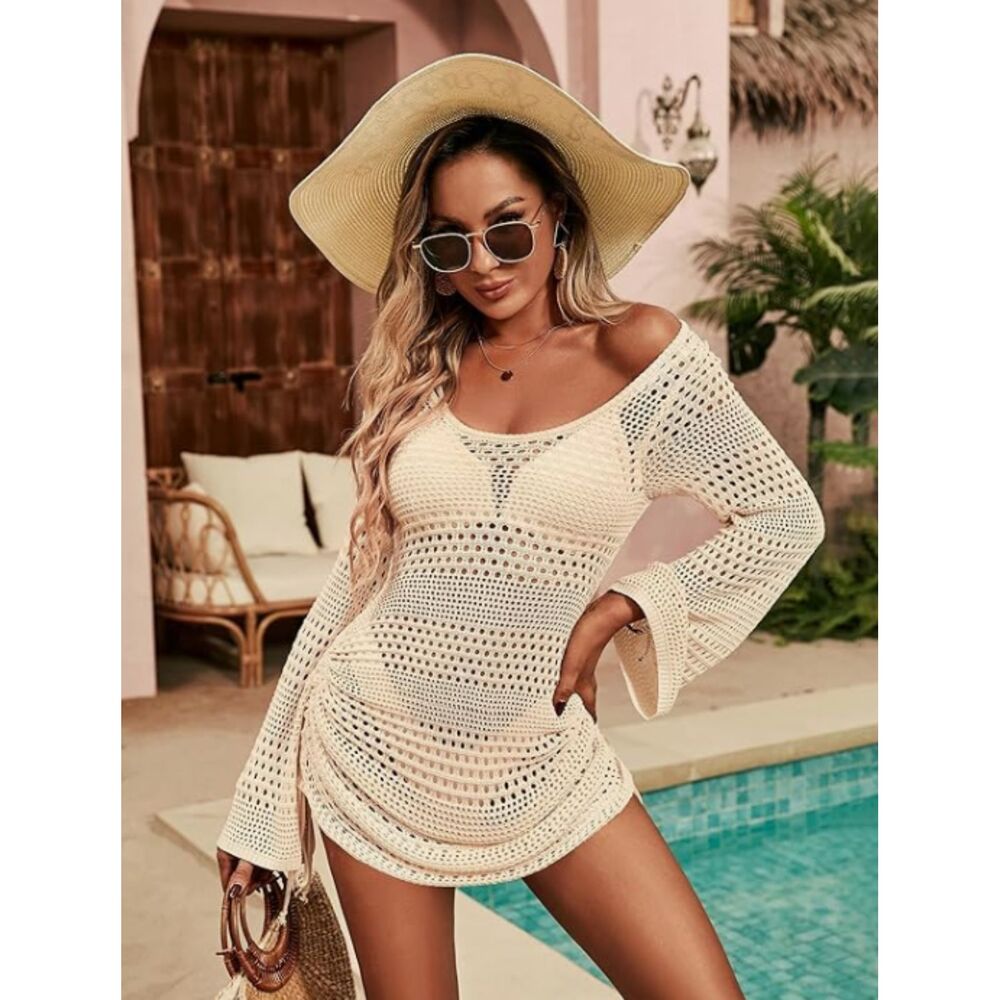 Blooming Jelly Crochet Swim Cover Up Cream Backless Beach Dress Size M
